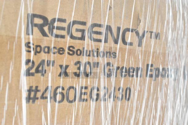 Regency 24"x30" Green Epoxy shelf box with visible wrapping, labeled #460EG2430. Part of a scratch and dent auction lot.