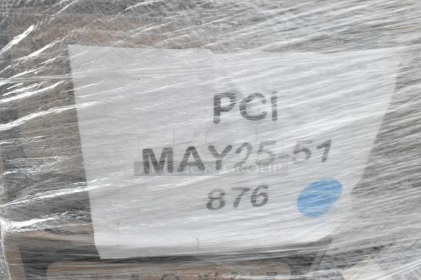 Pallet of 32 new scratch and dent items, including containers, forks, cups, and napkins. Wrapped with a visible label stating "PCI MAY25-51 876."