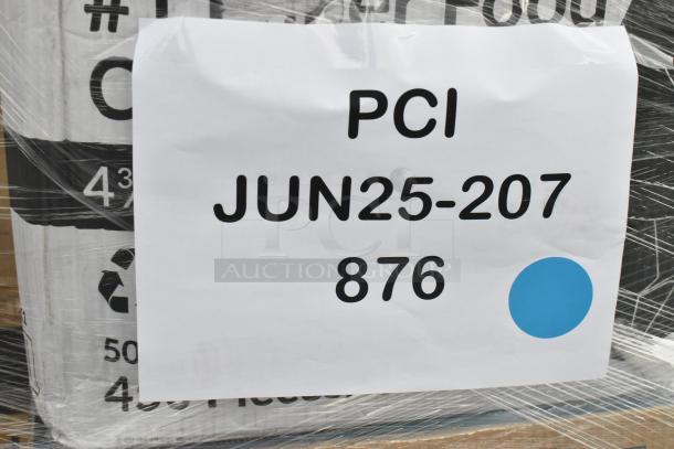 Paletted items labeled "PCI JUN25-207 876" include spoons, lids, containers, paper plates; new with minor scratches/dents.