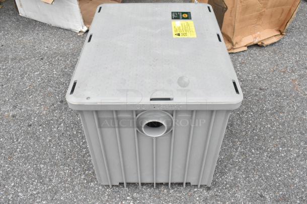 BRAND NEW Endura 3950A03 grease trap with 3" hub, 100 lb capacity, 50 GPM, minor scratches, visible labels detailing specs.