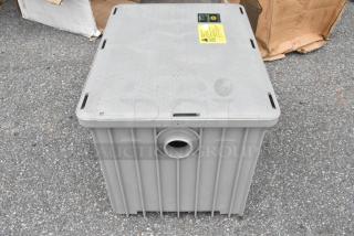 BRAND NEW Endura 3950A03 grease trap with 3" hub, 100 lb capacity, 50 GPM, minor scratches, visible labels detailing specs.