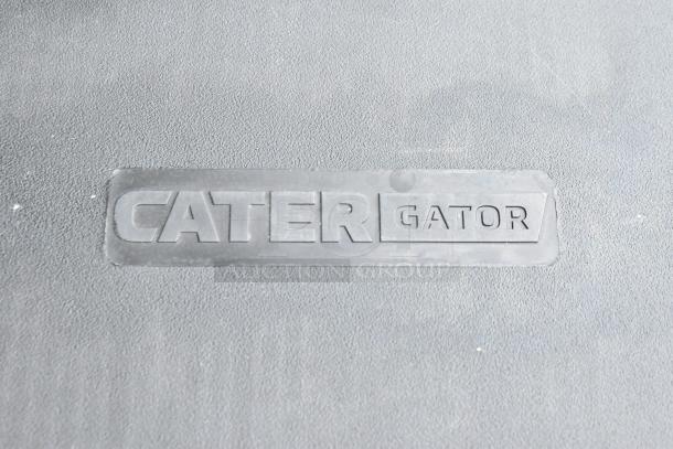 CaterGator logo on black mobile ice bin, 125 lb. capacity, with flip lid. New, scratch and dent condition.