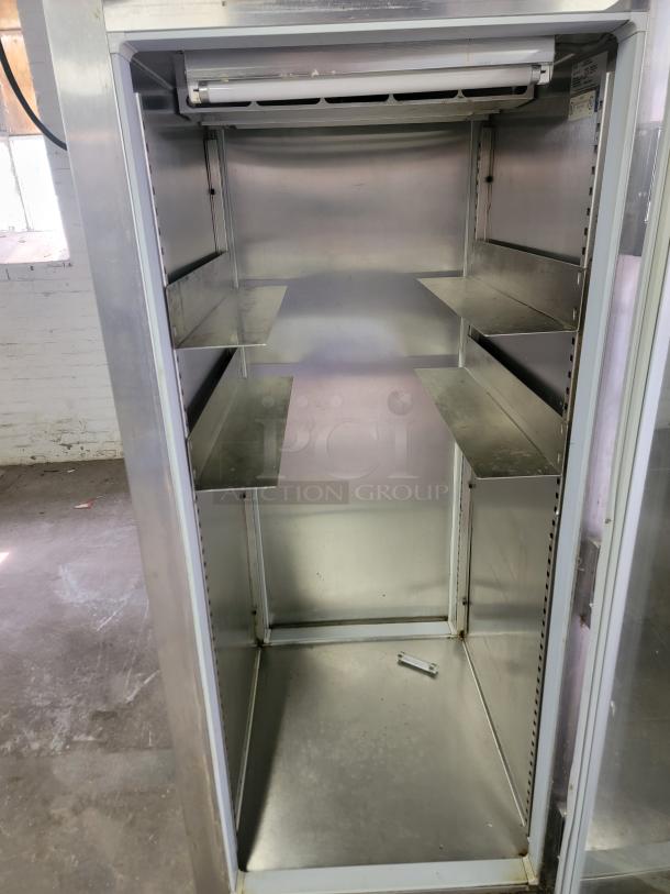 Delfield & Perlick SRPT1-G pass-through commercial refrigerator, stainless steel, interior shelving, ideal for restaurants.