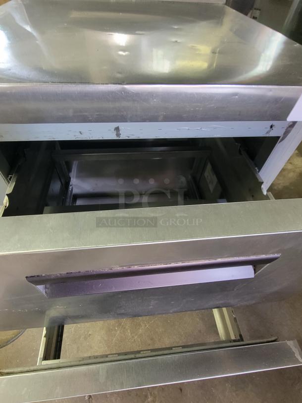 Hoshizaki Steel-heart Series WR27A-D2 worktop refrigerator, stainless steel, commercial grade, open drawer view.