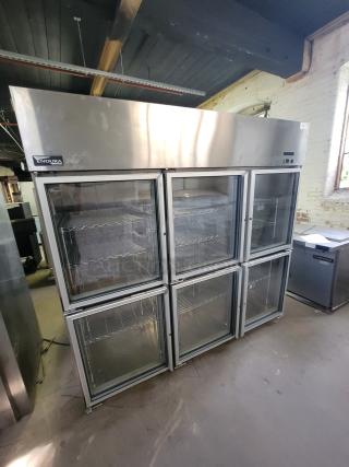 Master-Bilt Endura 6-Door Commercial Refrigerator, Model MNR806SSG/0, with metal racks, excellent for large storage.