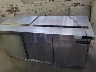 6' Continental SW72-30M refrigerated prep table. Stainless steel, commercial-grade, dual doors. Ideal for food service.