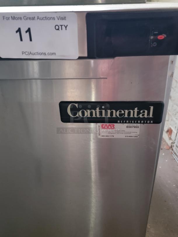 Continental SW72-30M refrigerated prep table, commercial-grade, stainless steel, visible labels, excellent for foodservice use.