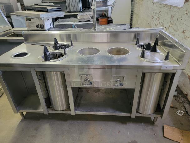 Wells SS-OULTD commercial drop-in heated buffet table with dish warmer wells, separate heating controls, stainless steel finish.