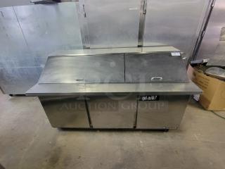Beverage-Air SPE72HC-30M Mega Top Prep Table, stainless steel, large capacity, "got milk?" sticker, excellent condition.