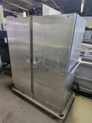 Carter-Hoffmann heated holding cabinet, model THU000000A, stainless steel, dual doors, suitable for large events.