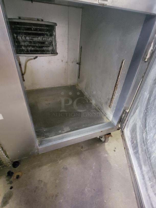 Leader Refrigeration LB48S/C undercounter fridge/freezer interior view. Features spacious lower compartment, fair condition.