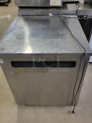 Manitowoc Delfield 436-STAR2 undercounter refrigerator, stainless steel, compact size, minor wear, visible power cord.