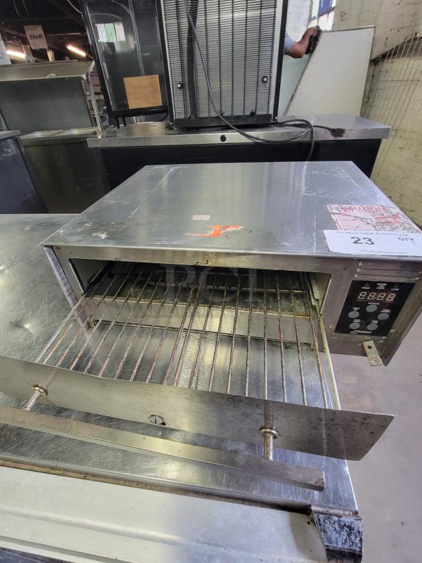 Wisco 1502 countertop oven, missing 3 legs, digital controls, fixer-upper condition, ideal for project refurbishment.