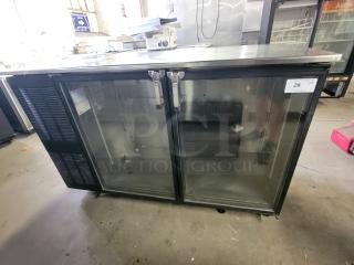 Cospolich Glass Tender, 5-foot refrigerated unit with sliding glass doors, top-loading access, visible label "28". Ideal for bars.