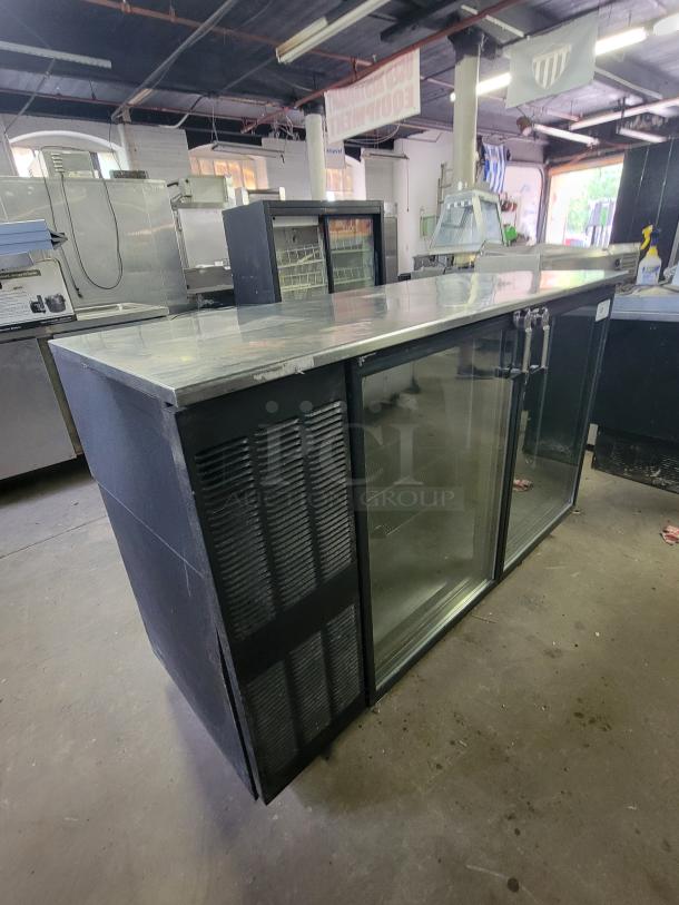 Cospolich 5' Glass Tender with sliding glass doors, top-loading access, ideal for chilled drinks, black exterior.