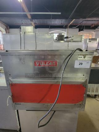 Vulcan VCD5-1 commercial countertop food warmer, worn condition, door hinge sticks, visible Vulcan branding.