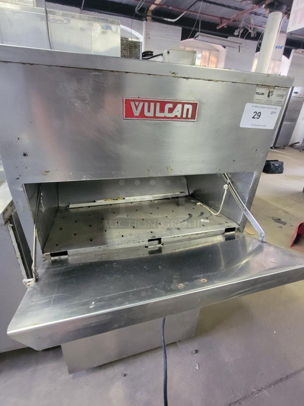 Vulcan VCD5-1 commercial countertop food warmer, stainless steel, good condition, door hinge sticks, auction tag visible.