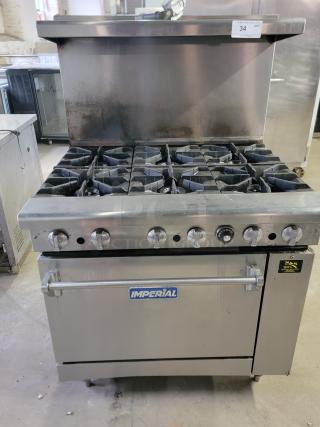 Imperial IR-6 commercial 6-burner gas range with oven, stainless steel, ideal for busy kitchens, used condition.