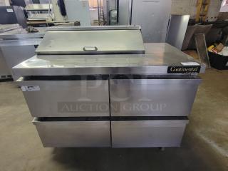 Continental SW-48-10 refrigerated prep table with drawers, stainless steel finish, branded, suitable for commercial use.