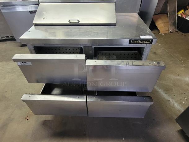 Continental SW-48-10 refrigerated prep table with drawers, stainless steel, good condition, ideal for commercial kitchens.