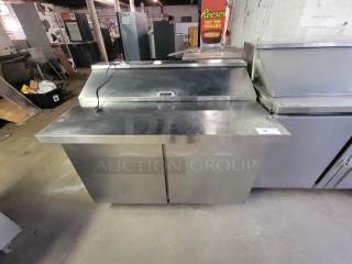 Continental SW48-LC commercial prep table refrigerator, stainless steel, dual-door, ideal for sandwich shops, visible power cord.