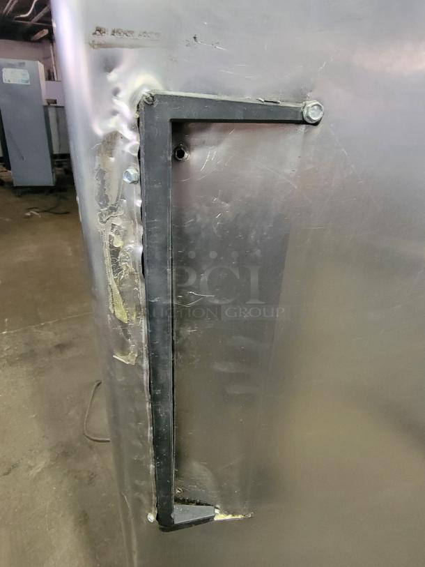 Turbo Air MSR-23NM single-door refrigerator with modified handle, stainless steel, ideal for commercial use.