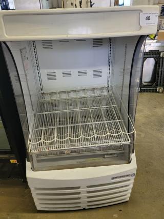 Beverage-Air BZ13-1-W open-air refrigerated merchandiser in white. Features wire shelving, clean interior. Ideal for cafes.