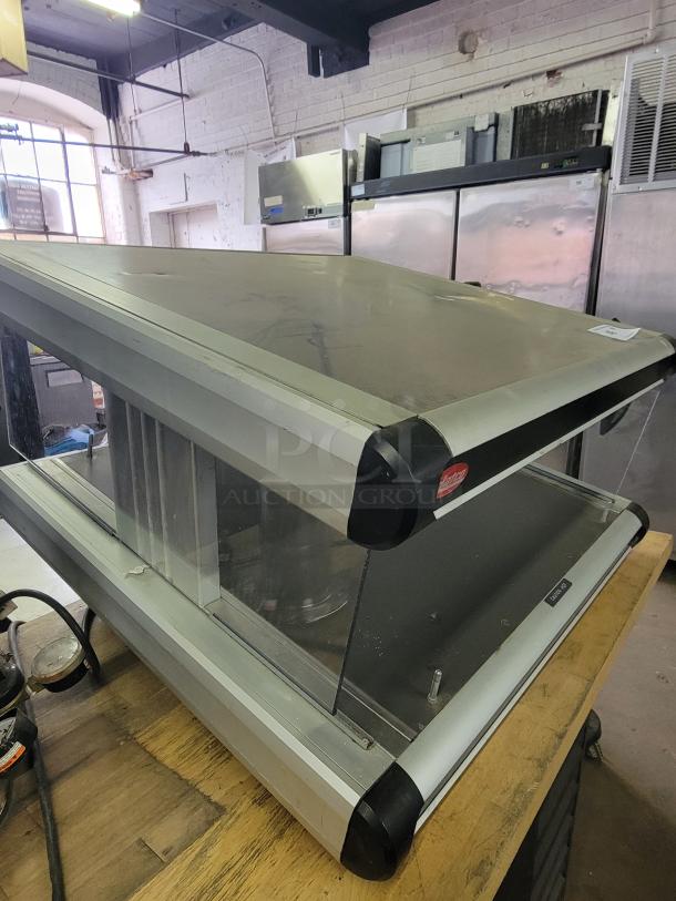 Hatco GR2SDS-24 Glo-Ray pass-thru food warmer, stainless steel, glass panels, ideal for keeping food hot, used condition.