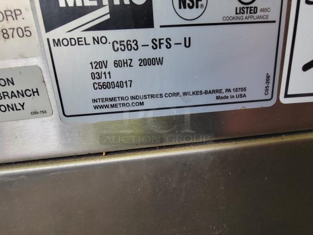 Metro Mobile Heated Holding Cabinet, Model C563-SFS-U, 120V, 2000W, essential for food service. Made in USA.