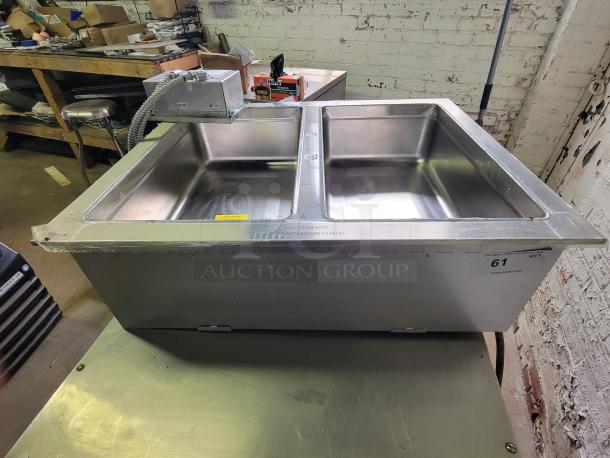 Brand new RMTLC DDF-90 refrigerated P.O.P. display, stainless steel, dual compartments, minor scratch and dent, tag: 61.
