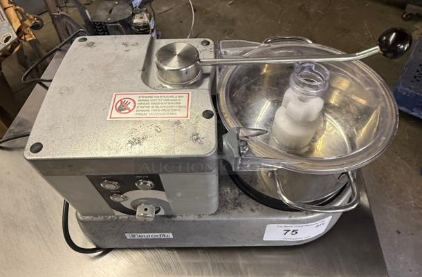 Eurodib C-TRONIC 4VT food processor, commercial-grade, great condition, stainless steel with controls, safety warning label visible.