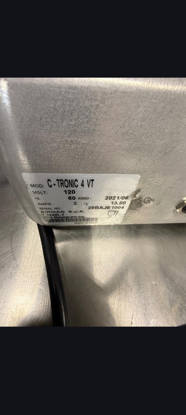 Eurodib C-TRONIC 4VT food processor, commercial-grade, great condition, label details model, voltage, amps, serial number.