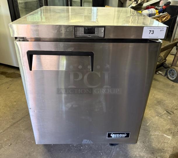 Bison BUR-27 commercial refrigerator; stainless steel; digital display; undercounter design; clean condition.
