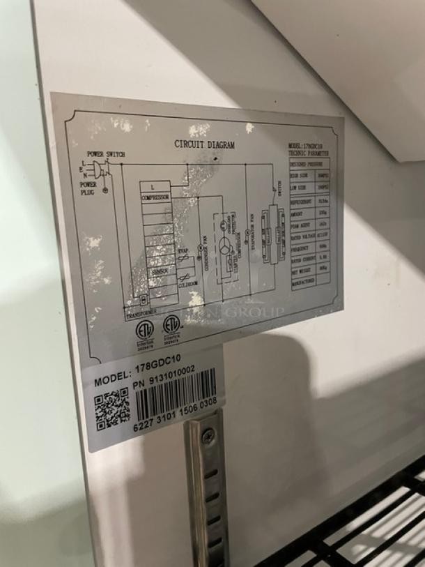 Avantco model 178GDC10 circuit diagram and label inside a commercial glass door merchandiser refrigerator.
