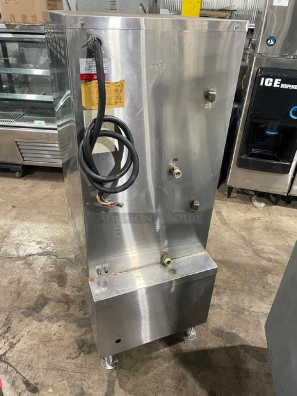 Southbend SX55EC commercial stainless steel dual compartment convection steamer, enclosed cabinet base, 208V, 3 Phase, on legs.