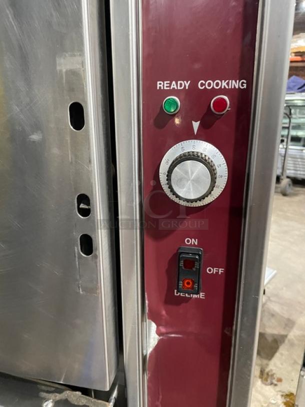 Southbend SX55EC dual compartment convection steamer, stainless steel, enclosed cabinet base, 208V 3 Phase, control panel visible.