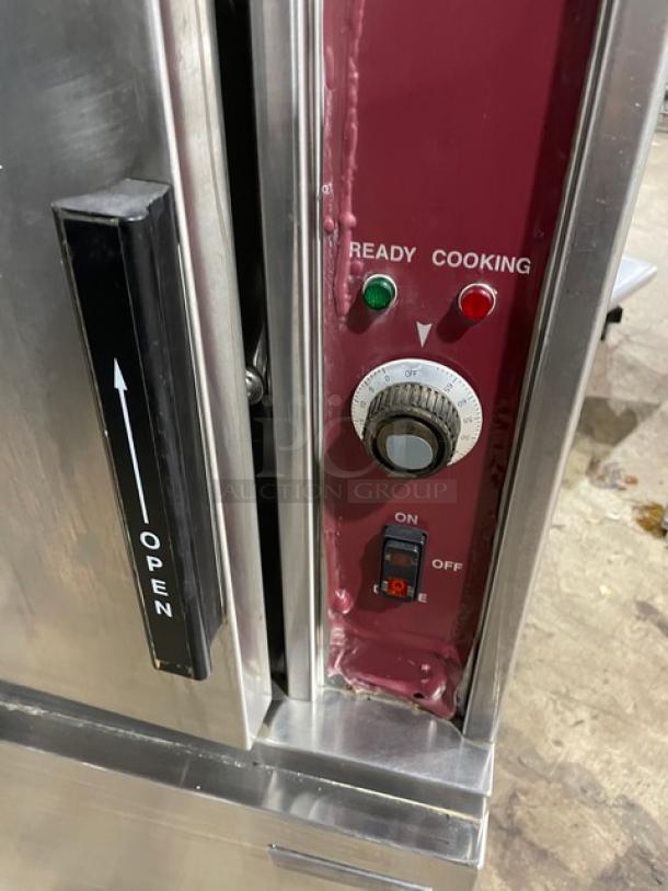 Southbend SX-55EC stainless steel convection steamer control panel, showing "Ready" and "Cooking" lights and settings.