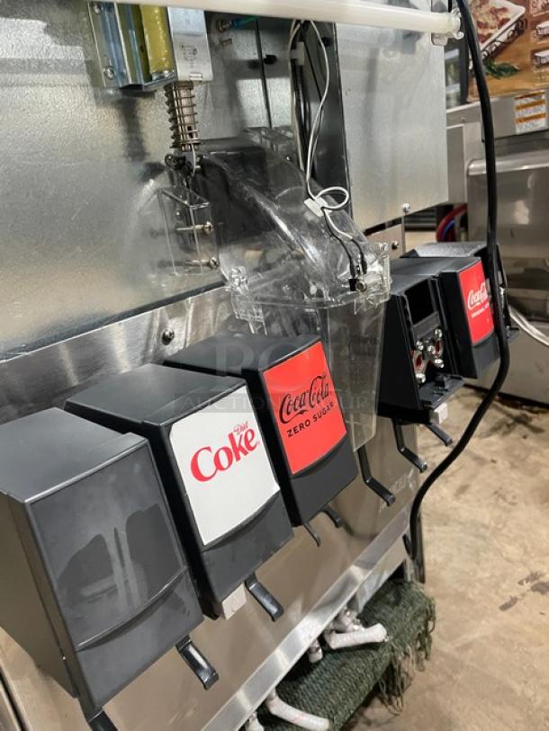 Lancer 2023 6-flavor beverage/ice dispenser, model 4500, stainless steel, Coca-Cola style, electric, countertop.