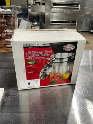 Winco Winware Master Cook Collection stainless steel induction-ready double boiler with cover, brand new in box.