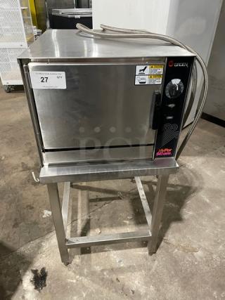 Groen Hyper Steam Series HY-3E stainless steel commercial countertop convection steamer, electric, with open base stand.