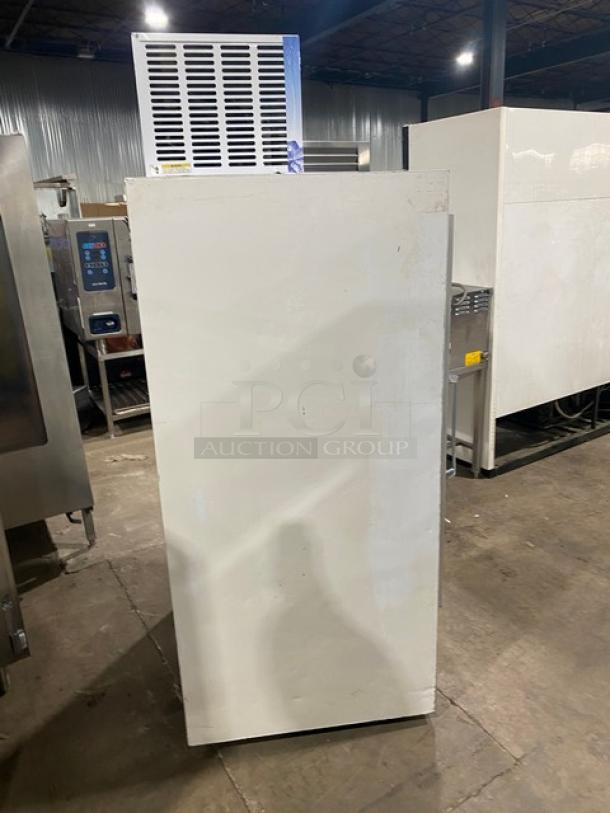 Leer commercial ice merchandiser freezer, model 301UC25MG, white, single glass swing door, 115V, indoor use.