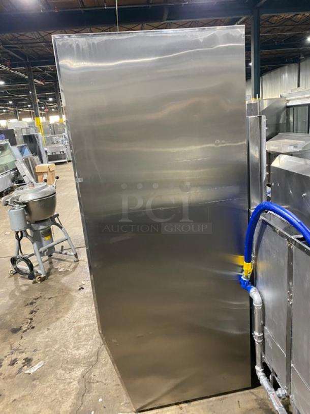 Custom Cool stainless steel multi-tier refrigerated merchandiser display case; open grab-n-go design; excellent condition.