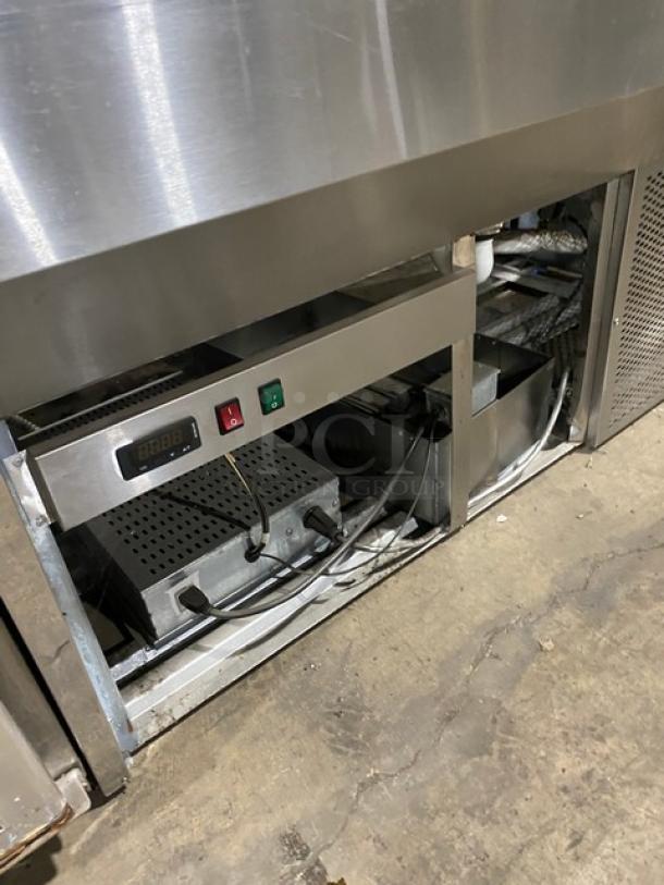 Custom Cool stainless steel multi-tier refrigerated merchandiser display case, open grab-n-go design, used condition.