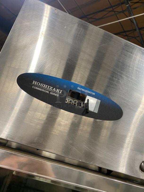 Hoshizaki CR3SFGYCR stainless steel fridge, digital display, commercial series label, polished surface.