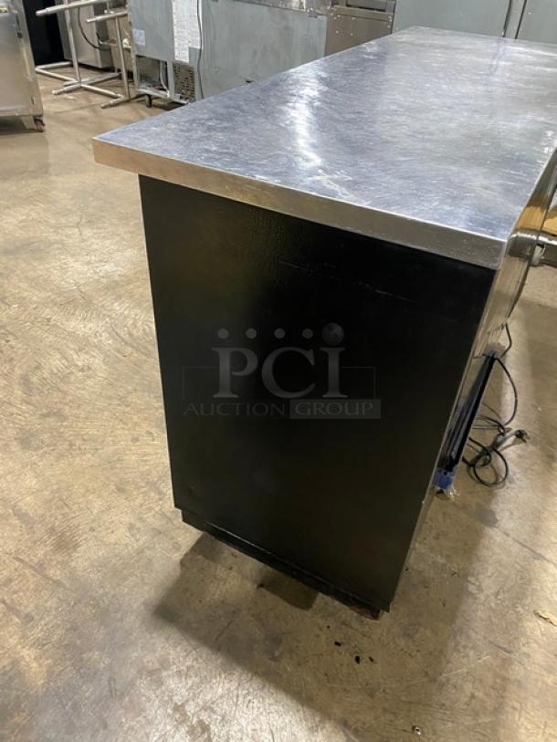 True Commercial Black Double Glass Sliding Door Back Bar Cooler, stainless steel worktop, Model TBB-24-60G-SD, 115V, 1 Phase.