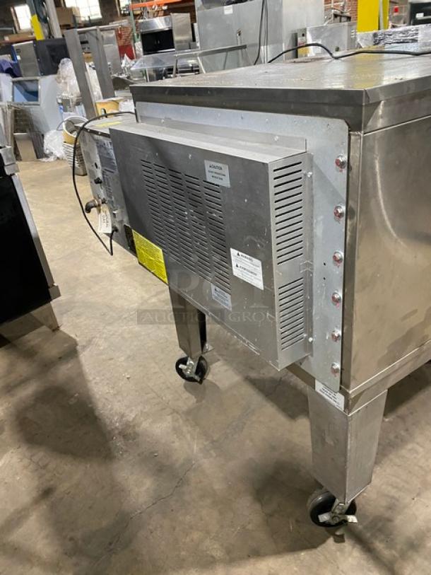 Lincoln Impinger 1400 Series commercial conveyor oven, stainless steel, natural gas, model 1450-000-U-K1801, on casters.