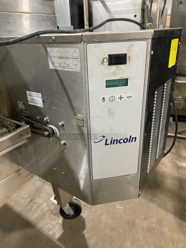 Lincoln Impinger 1450 Series commercial conveyor oven, stainless steel, natural gas, 120V, on casters, Model 1450-000-U-K1801.