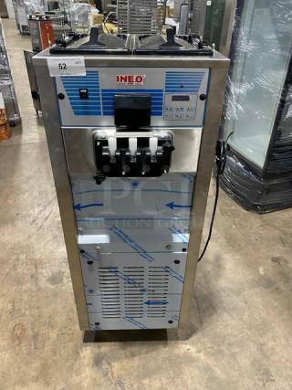 NEW! SCRATCH-N-DENT! Ineo Commercial Stainless Steel Electric Powered Dual Flavor & Twist Soft Serve Ice Cream/Frozen Yogurt Machine! With 2 Hoppers! Model: 6240 SN: 201241! 220V 3 Phase! On Casters! - Item #1202286