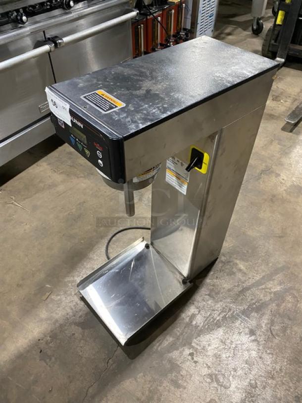 Bunn ITB Digital Series Commercial Iced Tea Brewer, stainless steel, electric countertop model with funnel, 120V, 1 phase.