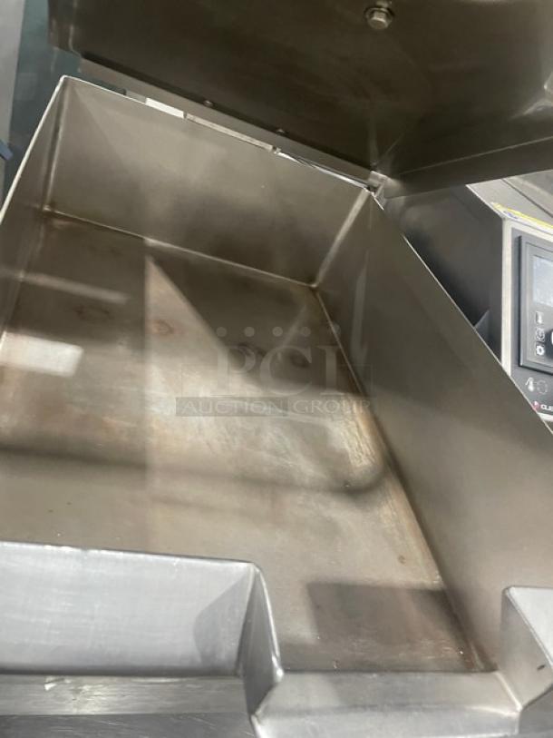 Cleveland Range stainless steel electric countertop tilt braising pan, used, with visible control panel and slightly worn interior.
